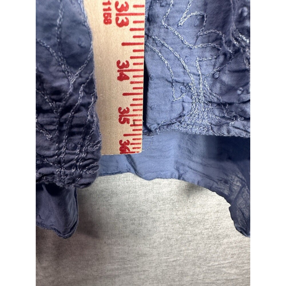 Made in Italy Blue Cotton Dress Embroidered Detail Swiss Dot Cottage Prairie Lg - Picture 6 of 9